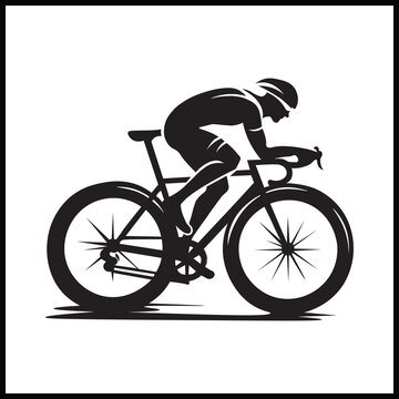 Flat design vector illustration of a professional cyclist in aerodynamic racing position on a road bike, ideal for sports, fitness, competition, and endurance training content.