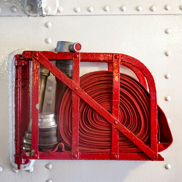 Antique Red Fire Hose on Historic Steam Ship