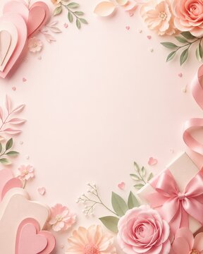 Rosa Muttertag Hintergrund mit Herzen Blumen und Geschenk
Eleganter rosa Hintergrund mit Herzen, Blumen, Geschenkbox und viel freier Fl&auml;che f&uuml;r Muttertag oder Gru&szlig;karte.