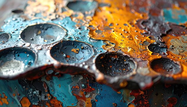 Abstract macro image of metallic surface showing oxidation and texture