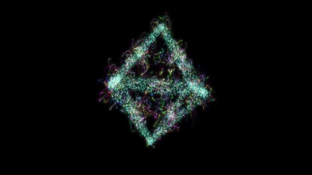 Sci Fi Abstract Particle Object Loop Animation. Glowing Particle Geometric Form Animation with Transparent Background. Abstract Sci Fi Particle Structure. Alpha Channel. Loop Animation 