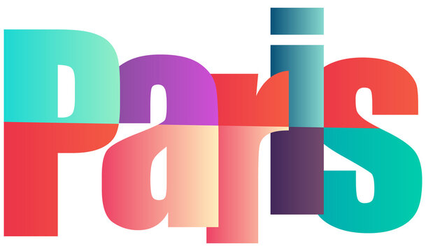 Colorful gradient text logo design featuring Paris city name stylishly arranged