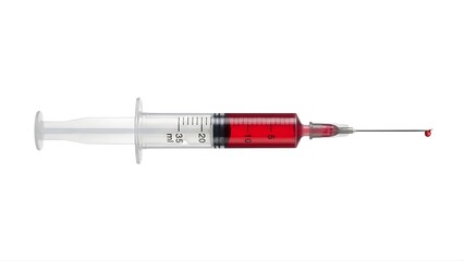 Fototapeta premium A medical syringe filled with red liquid on transparent background