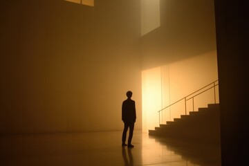 Obraz premium A person stands near the stairs in a room