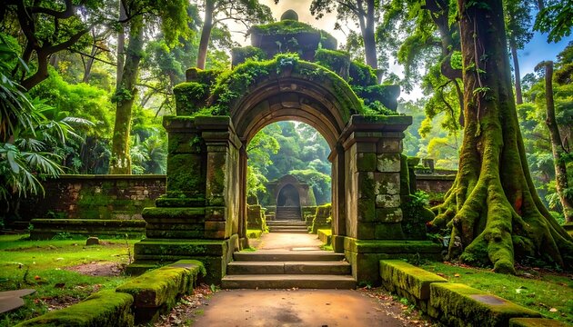 Mossy stone archway entrance