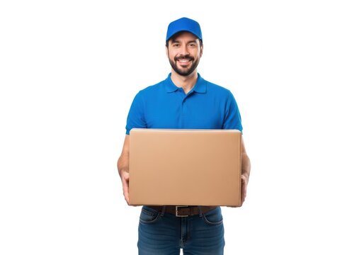 Delivery person holding large package ready for transport