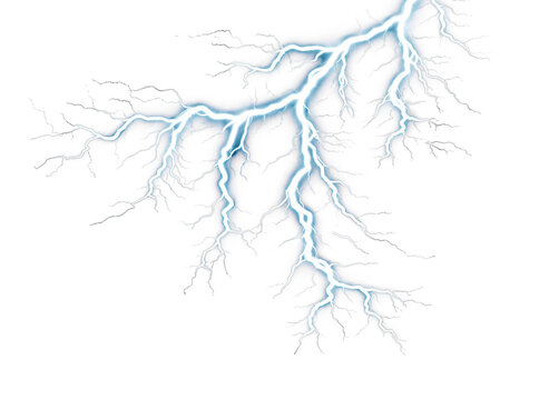 PNG trasparente disponibile
Blue and white lightning bolt striking from a cloud during a storm in the evening sky, light overlay