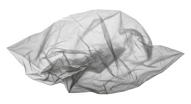 Single crumpled translucent white paper sheet on black background isolated on a transparent background