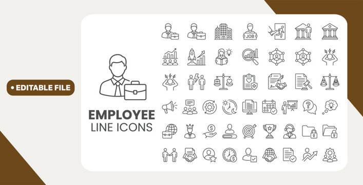 Employee line editable icon set. Contain icons related to Employee, worker, human resource, and more. Editable stroke. Vector illustration