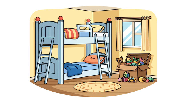 A child's bedroom with bunk beds and toys.