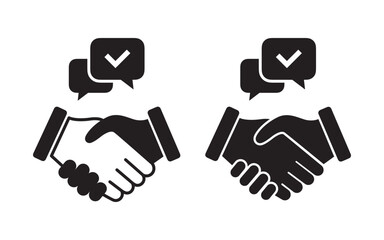 Obraz premium Two handshake icons with checkmarks in speech bubbles signifying agreement