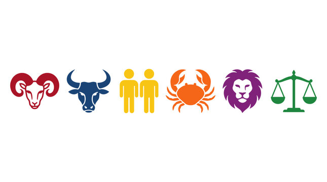 vector colorful zodiac astrology signs icons set with aries taurus gemini cancer leo libra symbols