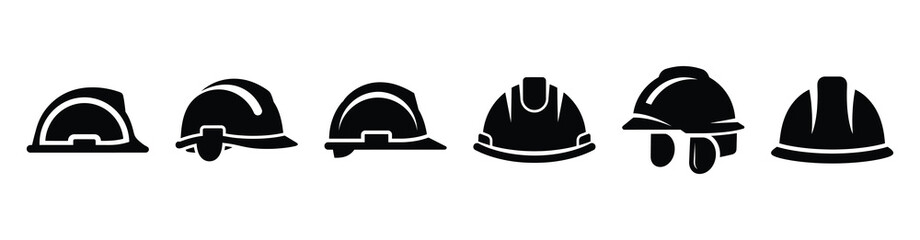 Fototapeta premium Set of minimal black shape safety helmet silhouette icon. construction icons in black isolated vector illustration collection