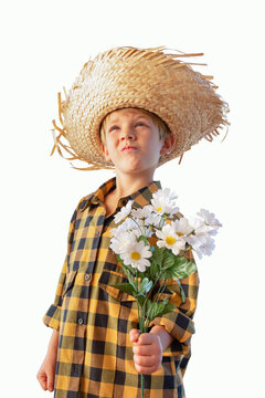 Caucasian child dressed for the June fiestas in Brazil, isolated on a light background