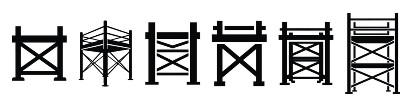 Set of minimal black shape  scaffolding  simple silhouette icon. construction icons in black isolated vector illustration collection