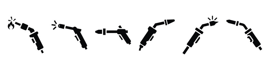 Naklejka premium Set of minimal black shape welding torch silhouette icon. construction icons in black isolated vector illustration collection