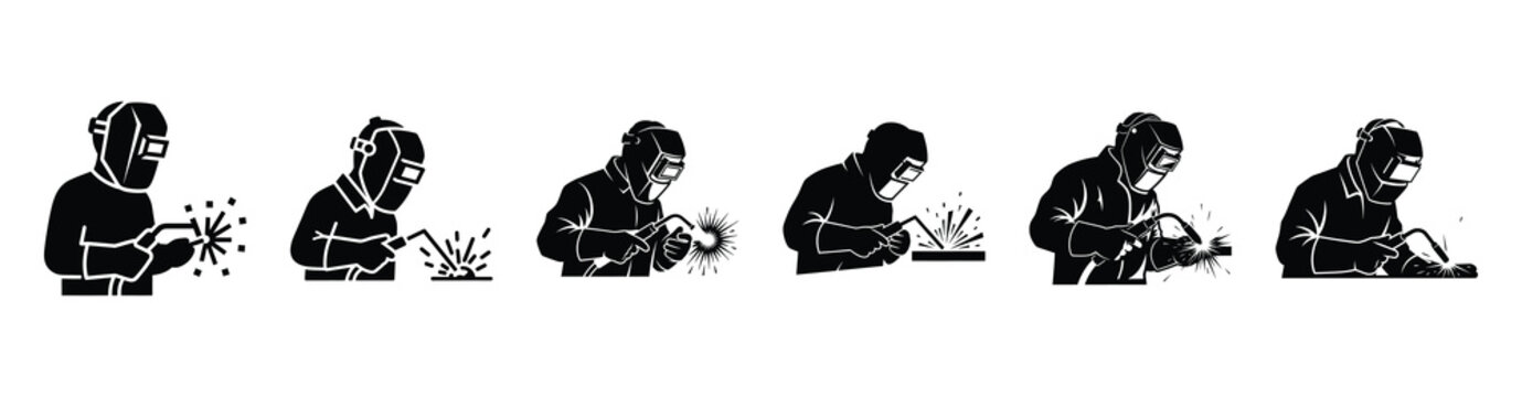 Set of minimal black shape  welder  simple silhouette icon. construction icons in black isolated vector illustration collection