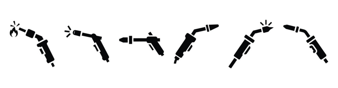 Set of minimal black shape  welding torch silhouette icon. construction icons in black isolated vector illustration collection