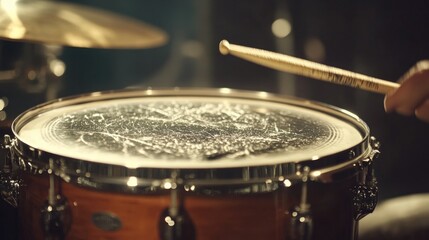 Obraz premium A musician's hands striking the drums in a close-up shot