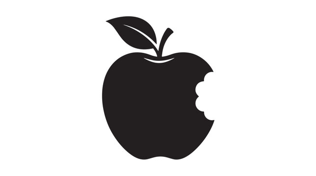 Minimalist bitten apple vector icon, black silhouette of fresh fruit with leaf, simple apple symbol for healthy food branding and organic snacks