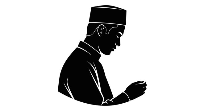 EID-UL ADHA Black silhouette man wearing fez hat, profile view, simple vector icon, business attire Vector