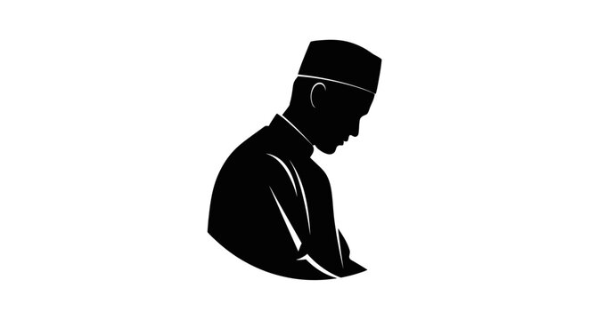 EID-UL ADHA Black silhouette, man in traditional hat, profile view, simple icon, modern minimalist design Vector