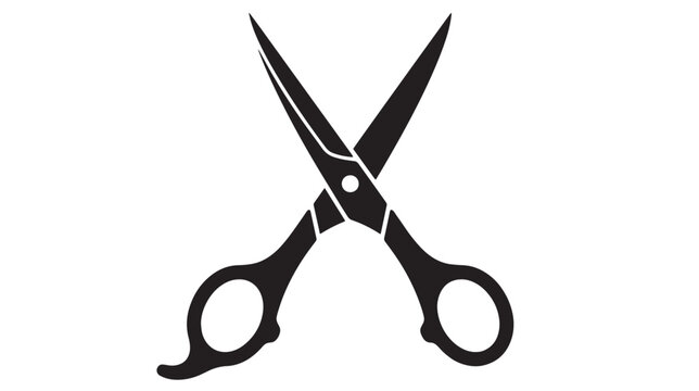 Professional barber scissors vector icon, black hair cutting shears silhouette, salon stylist equipment for grooming and haircutting services