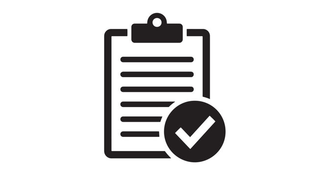 Clipboard with checkmark icon vector, black flat survey checklist symbol, business task completion and quality control document illustration