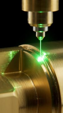 Metal CNC machining process cutting brass under bright light