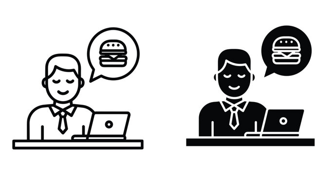 businessman sitting at desk with laptop dreaming about burger lunch break hunger distraction office worker employee thinking of fast food