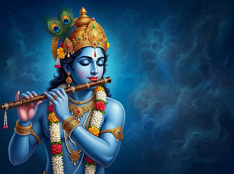 Lord Krishna playing the flute, Krishna is a major deity in Hinduism