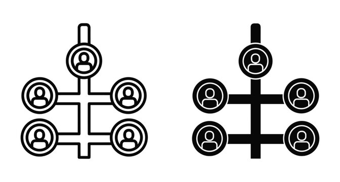 organizational chart hierarchy icon set showing corporate structure team management leadership workflow business network connection professional human resources development strategy