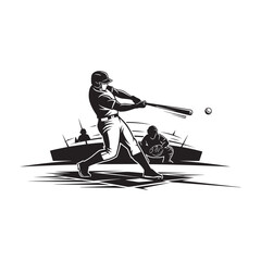 Baseball player swinging a bat to hit a ball in a professional stadium game © Vectonic Wave