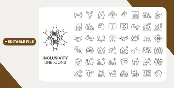 Inclusivity line editable icon set. Editable stroke. Vector illustration