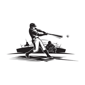 Baseball player swinging a bat to hit a ball in a professional stadium game