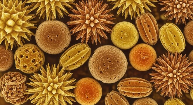Details of microscopic structures and forms observed under a scanning electron microscope