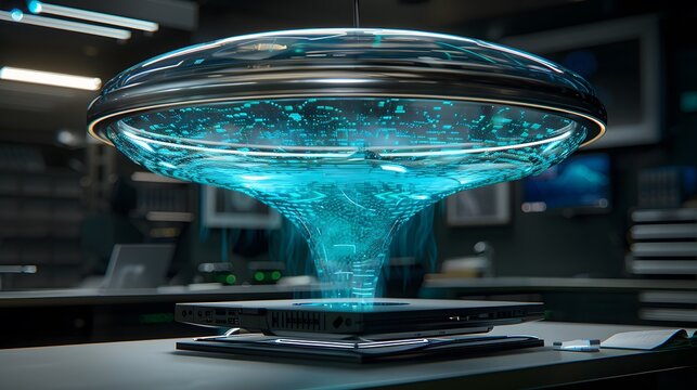 Futuristic data processing funnel with digital transformation and big data analytics concept