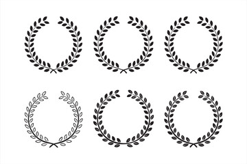 Fototapeta premium Set of six laurel wreaths, classic award and victory symbols in outline and solid black.