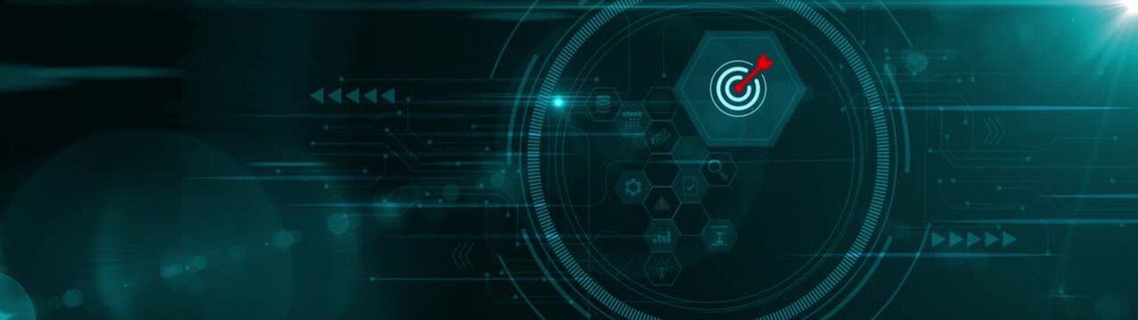 Goal setting and strategic focus using digital interface. business selecting target icon and strategy dashboard. strategic planning, performance tracking and Motion graphics of target concept
