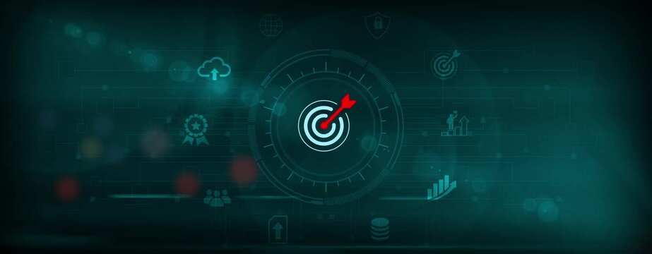 Goal setting and strategic focus using digital interface. business selecting target icon and strategy dashboard. strategic planning, performance tracking and Motion graphics of target concept