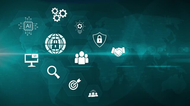 Cybersecurity: Digital interface of inspiration bright idea and creative thinking energetic on digital network protection, threat detection Motion graphics of world security icon