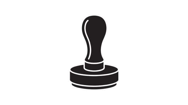 Rubber stamp icon in black silhouette style, classic office stamper vector illustration, professional business seal tool for document verification