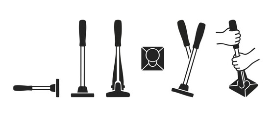 Manual floor tile cutter tool icon set, vector illustration of manual manual handheld tile nipper for construction and renovation projects, isolated black silhouette design elements for graphic design © Dinali