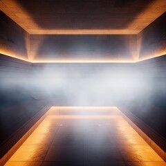 Obraz premium A serene atmosphere inside a modern steam room where soft white mist envelops the space, highlighting sleek stone tiles and warm lighting, architecture, luxury, relaxation