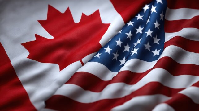 Woven texture of the Canadian and American flags merged together