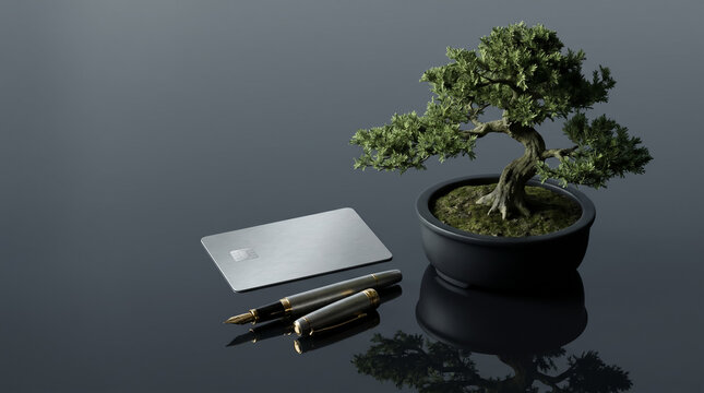 Concept of generational wealth, financial stability, and long-term investment. Curated luxurious setting with premium financial tools and a living symbol of time, dedication, and growth. 