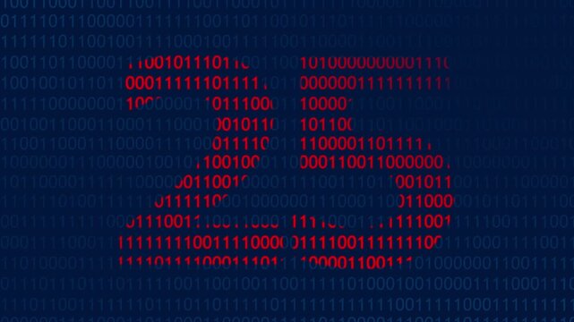 Large red number twenty five formed by binary code digits against a dark blue background of scrolling ones and zeros representing computer data processing and digital information flow
