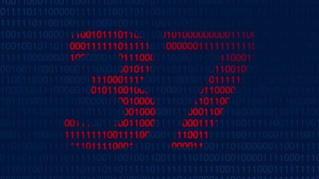 Bright red number thirty seven composed of binary code digits set against a dark blue background of repeating ones and zeros representing digital information and computer science themes