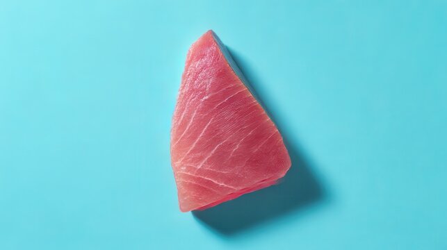 Close up of fatty bluefin tuna toro on turquoise background