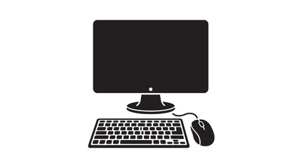 Fototapeta premium Computer, desktop, workstation, office setup, black icons, vector graphics